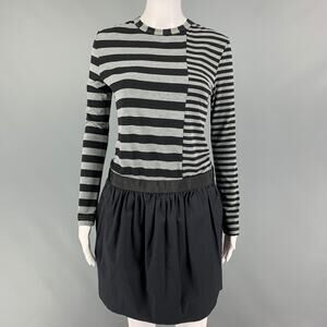 KOLOR Size S Black Grey Polyester Blend Stripe Long Sleeve Dress